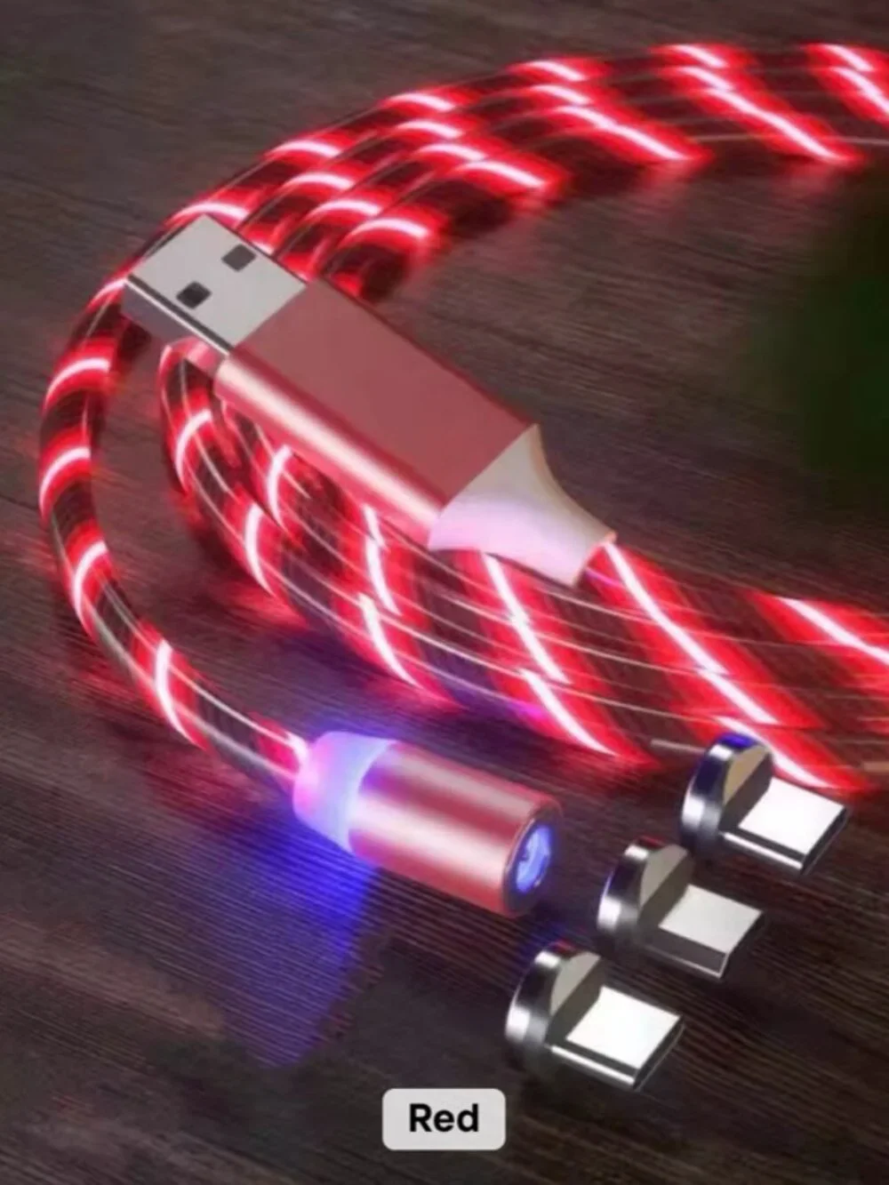 3-in-1 LED Magnetic Fast Charging Cable for Phones, Tablets & Devices, Universal